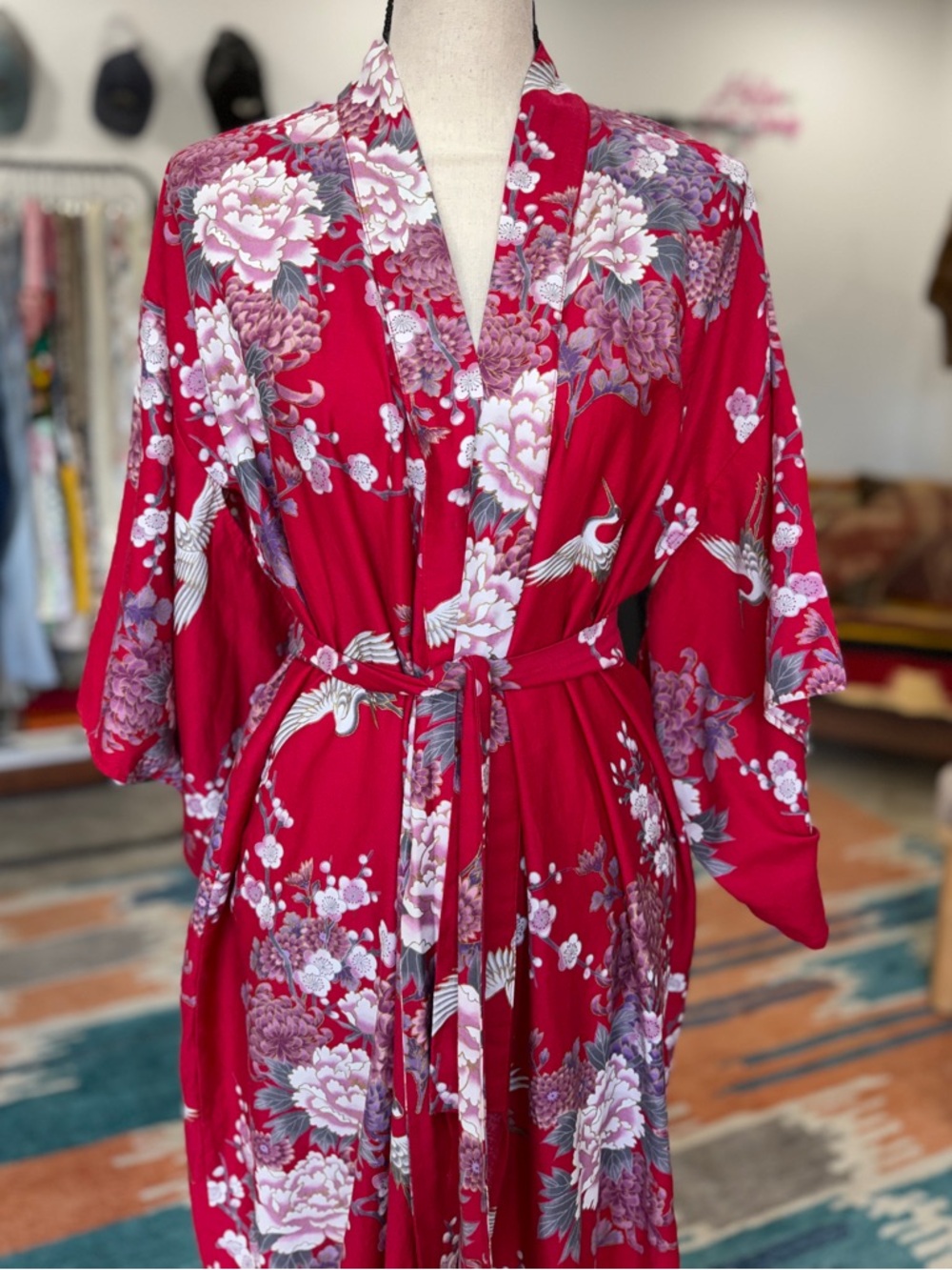Vintage Pink Floral Cotton Kimono Robe Made in Japan - Picture 2 of 10
